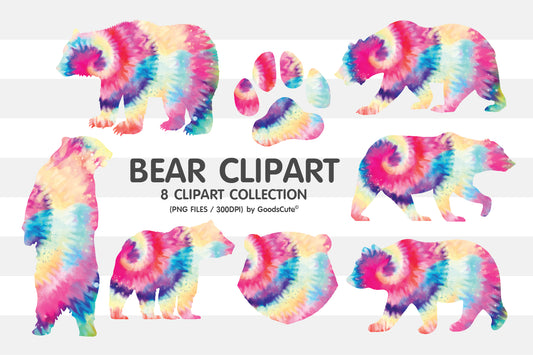 Bear Tie Dye • Clipart PNG • Sublimation Backgrounds & Textures