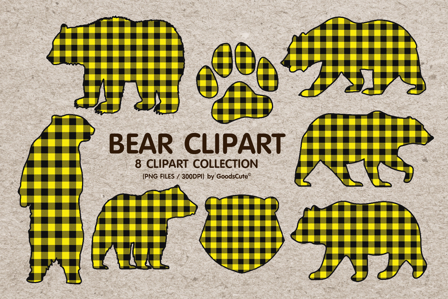 Bear Buffalo Plaid • Clipart PNG • Sublimation Backgrounds & Textures