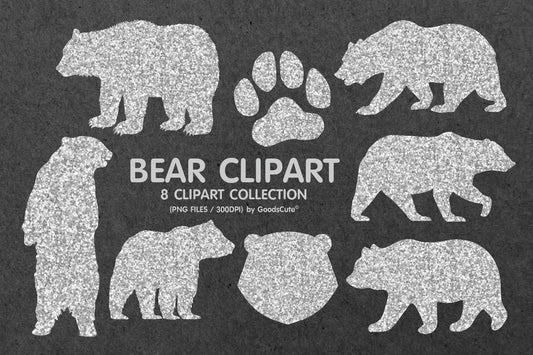 Bear Silver Glitter • Clipart PNG • Sublimation Backgrounds & Textures