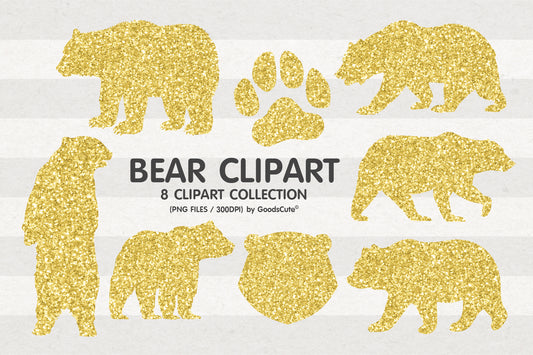 Bear Gold Glitter • Clipart PNG • Sublimation Backgrounds & Textures