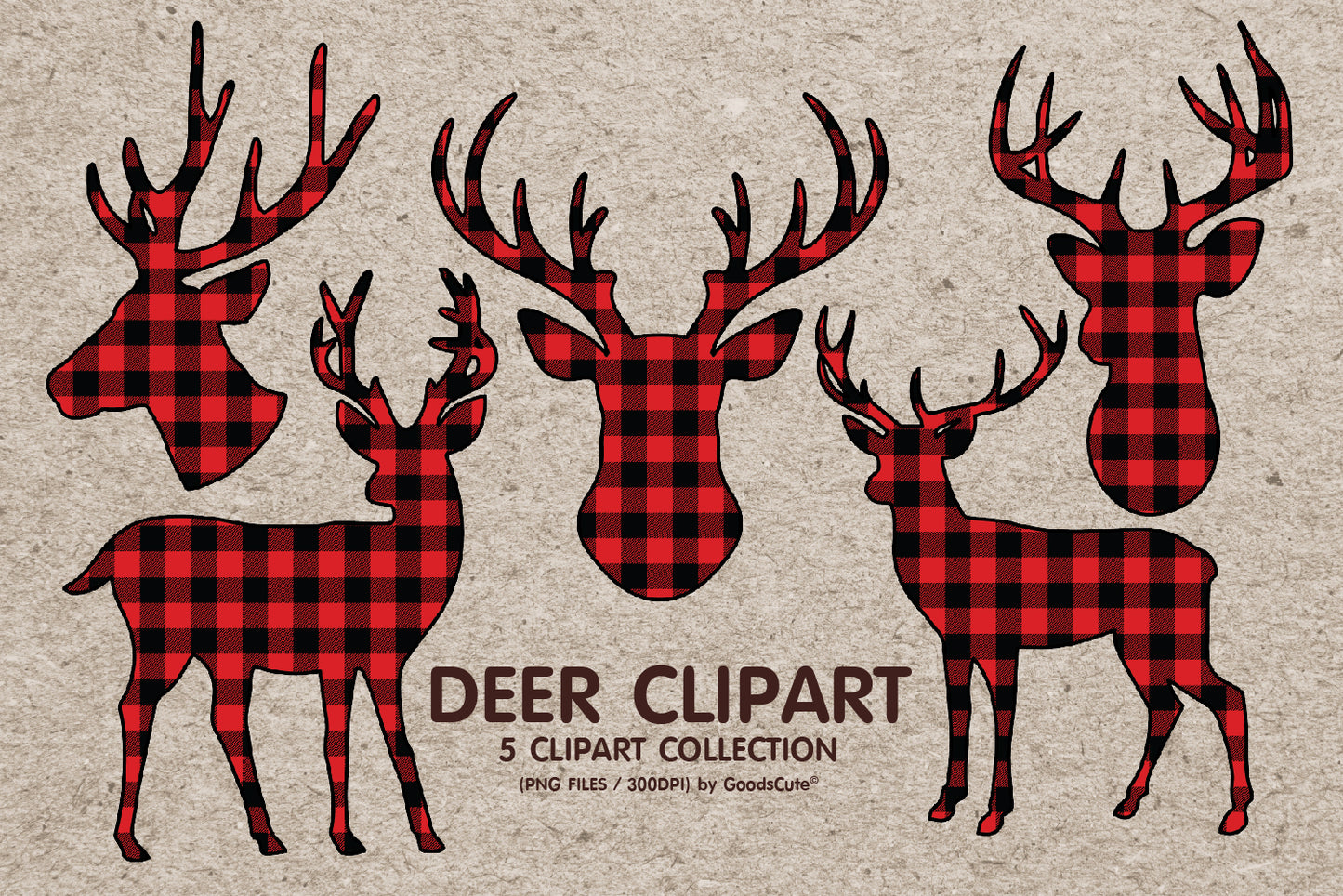 Deer Buffalo Plaid • Clipart PNG • Sublimation Backgrounds & Textures