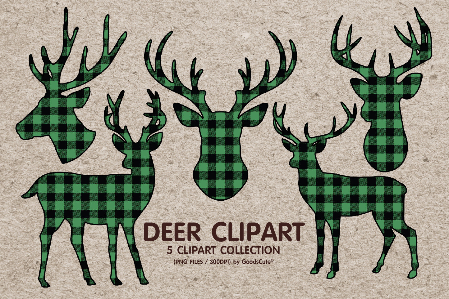 Deer Buffalo Plaid • Clipart PNG • Sublimation Backgrounds & Textures