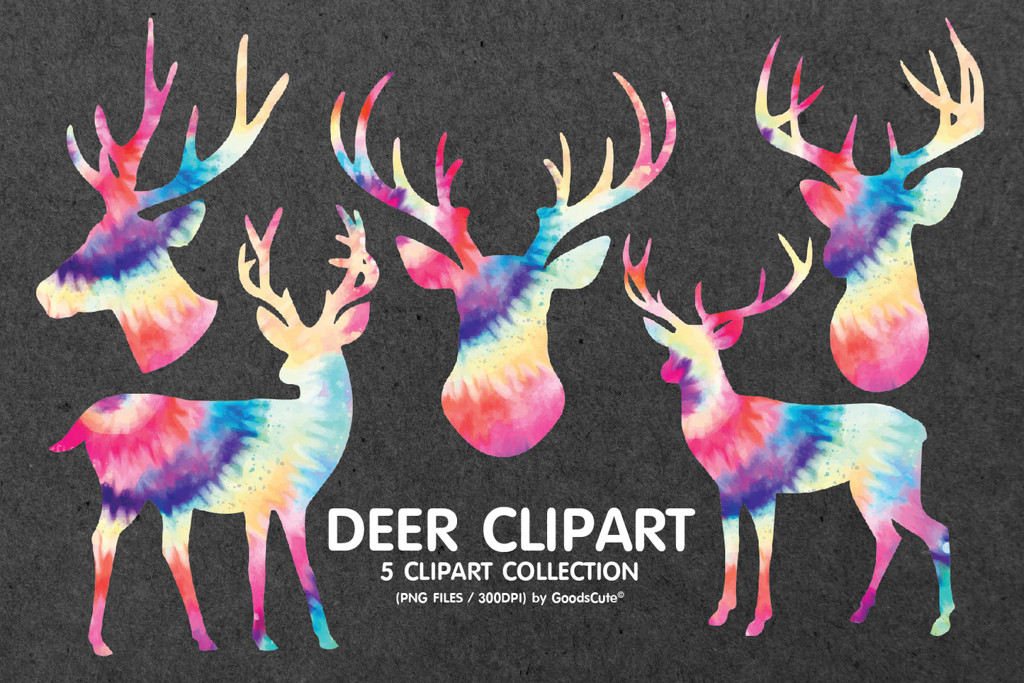 Deer Tie Dye • Clipart PNG • Sublimation Backgrounds & Textures