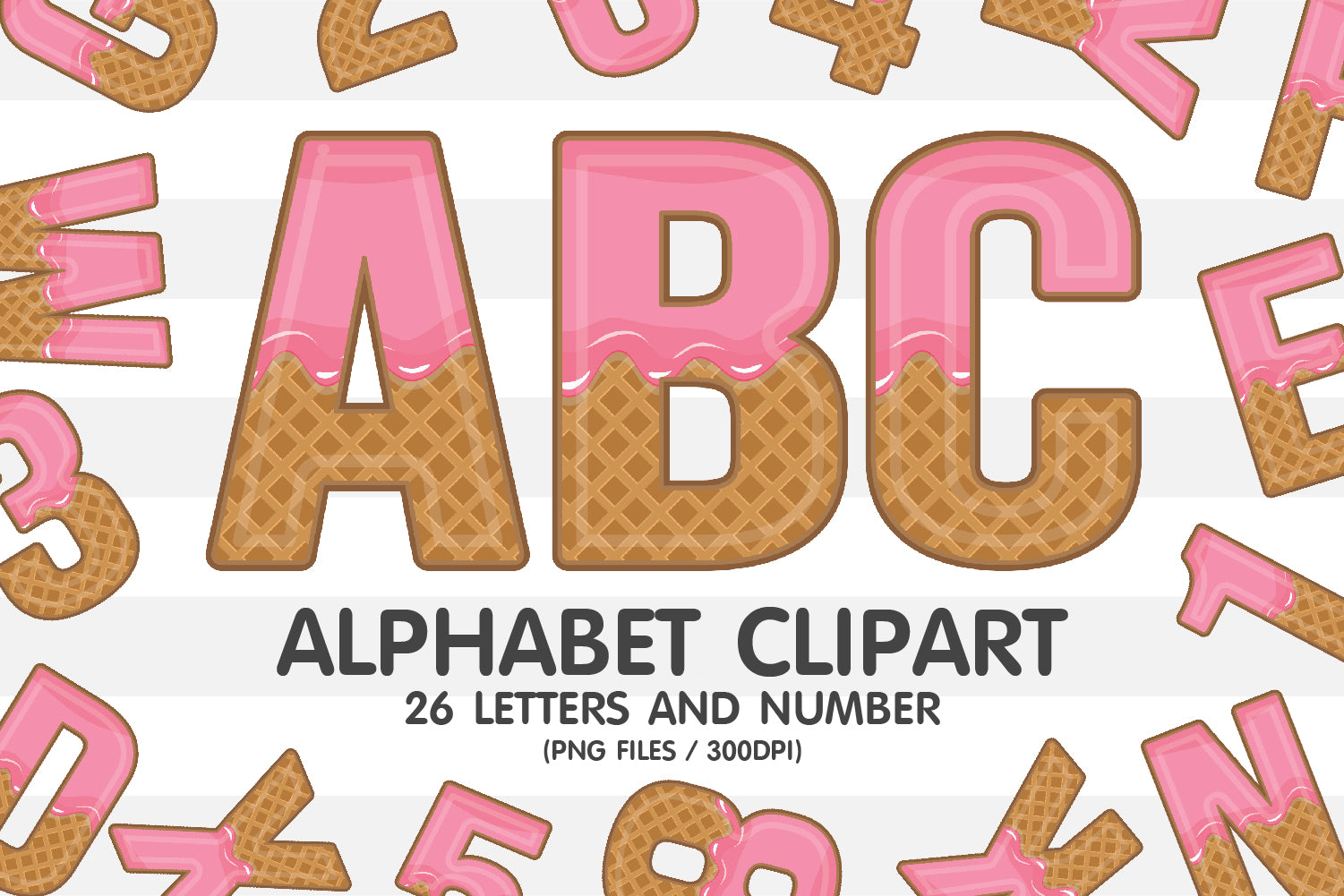 Pink Ice Cream Wafer Clipart Alphabet Letters
