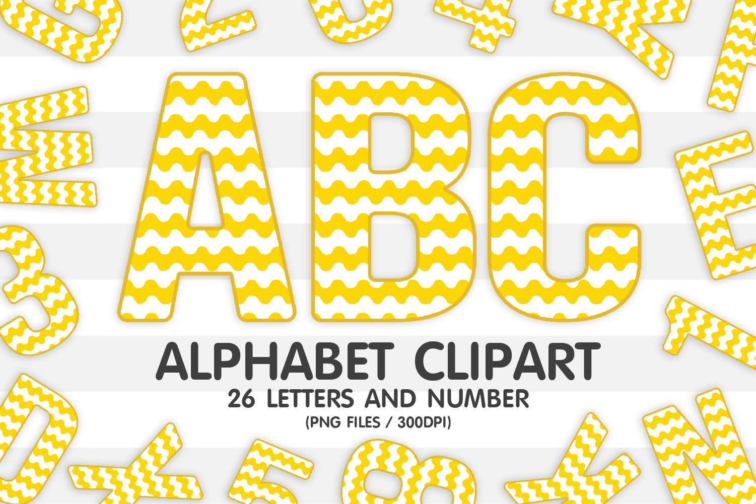 Yellow Wave Alphabet Sublimation PNG