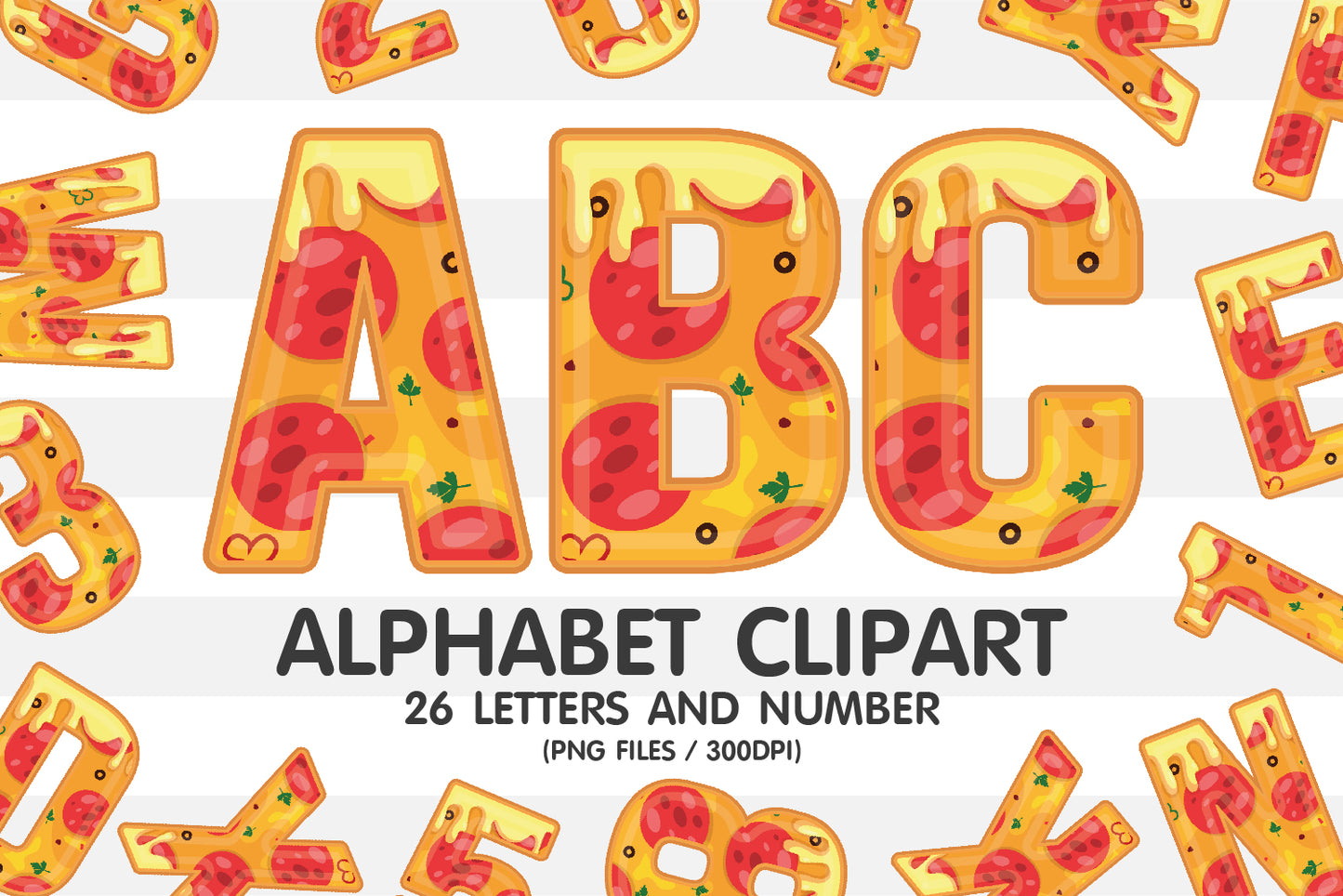 Pizza Clipart Alphabet Letters PNG Sublimation