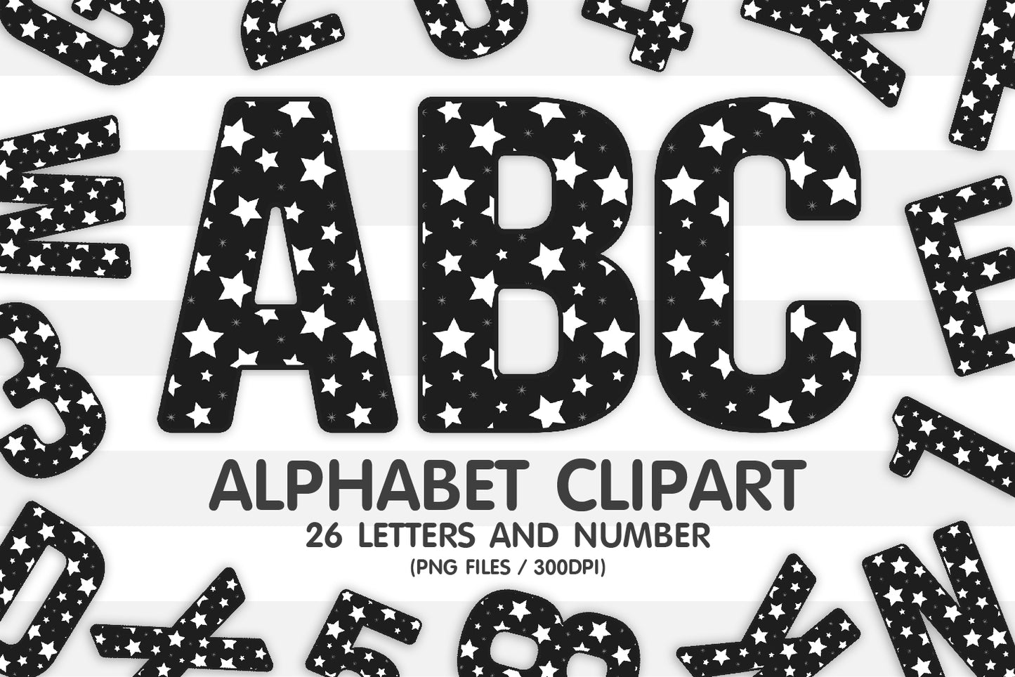 Black and White Star PNG Alphabet Sublimation 
