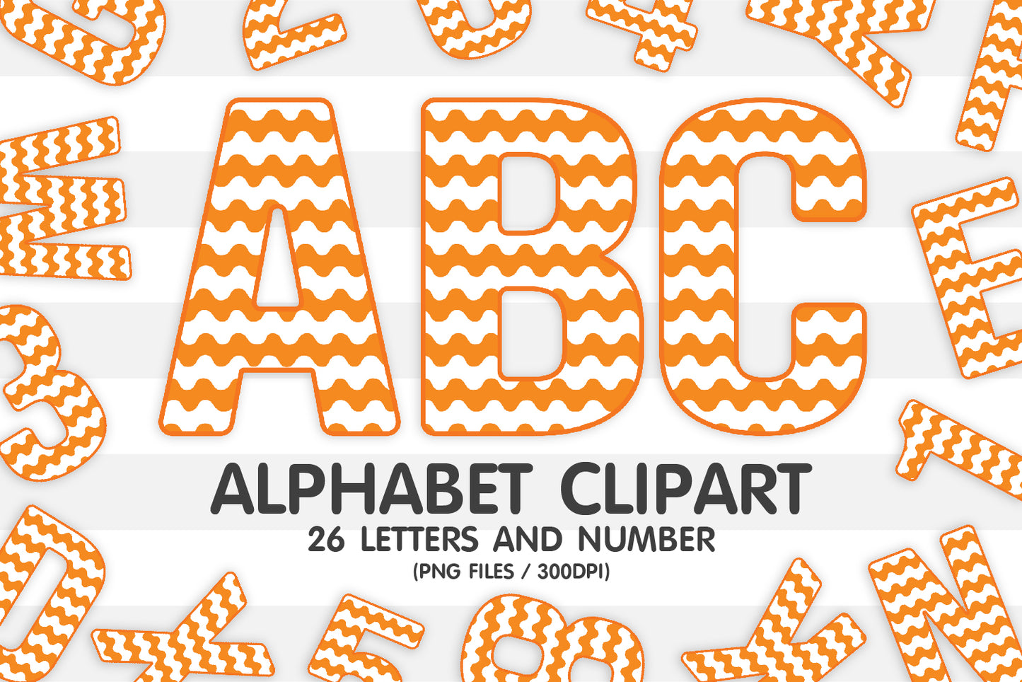 Orange Wave Alphabet Sublimation PNG