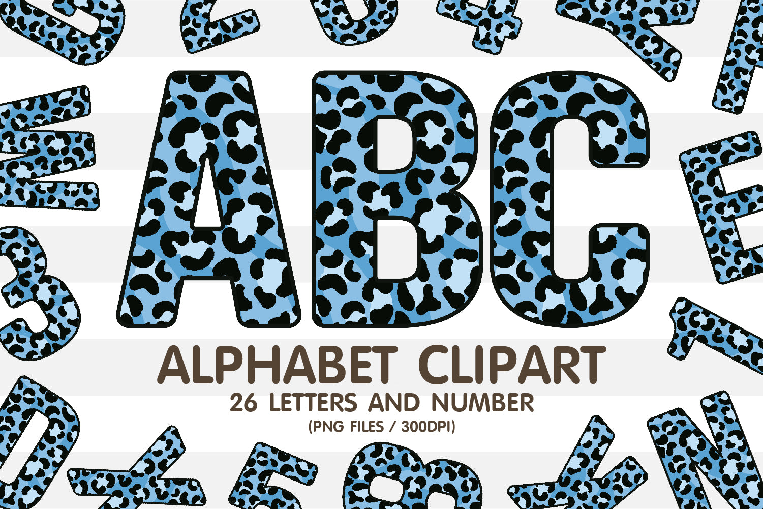 Light Blue Leopard Skin Alphabet Sublimation