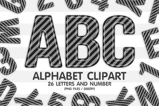 Black Tinted Striped Clipart PNG Alphabet Letters