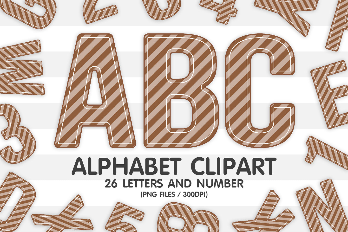Brown Tinted Striped Alphabet Letters
