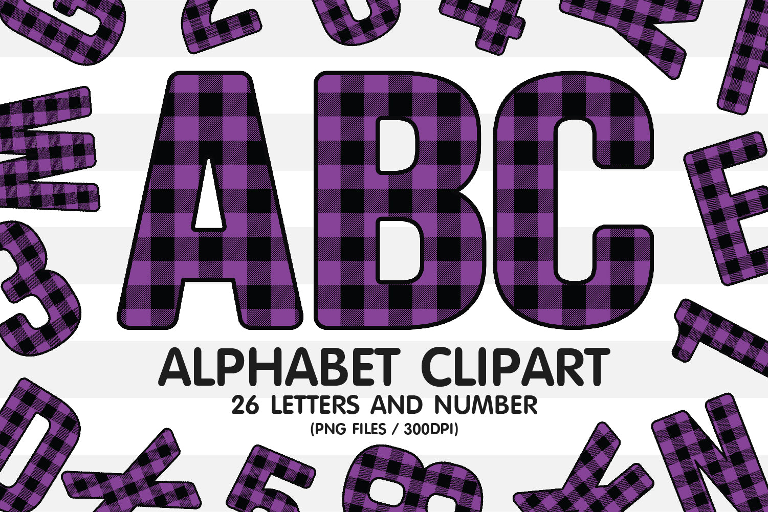 Purple Buffalo Plaid Clipart Alphabet PNG