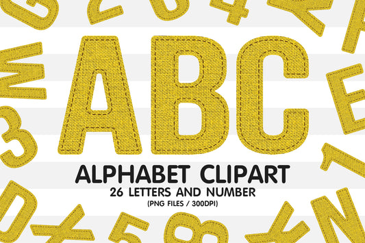 Yellow Burlap Clipart Alphabet PNG