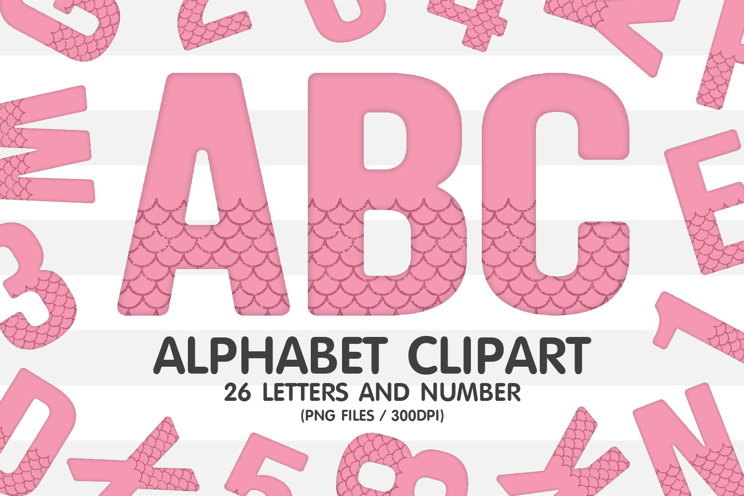 Pink Mermaid Scale Clipart Alphabet Letters