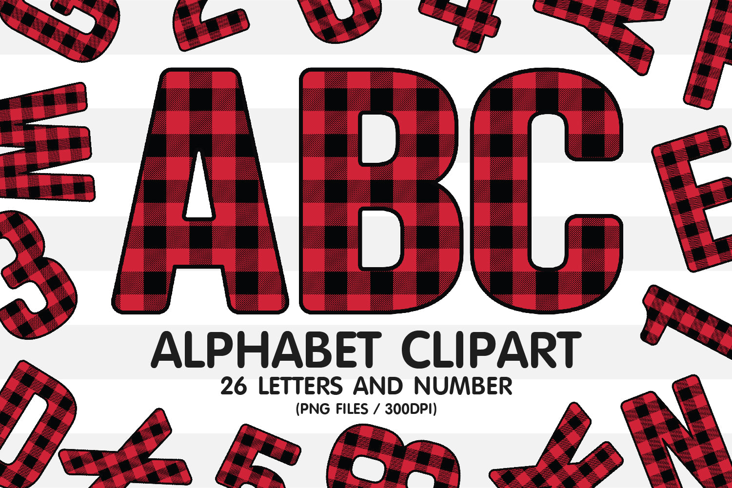 Red Buffalo Plaid Clipart Alphabet PNG