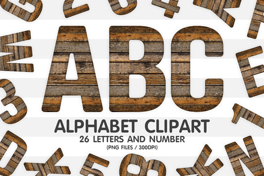 Wood Texture Clipart PNG Alphabet Letters