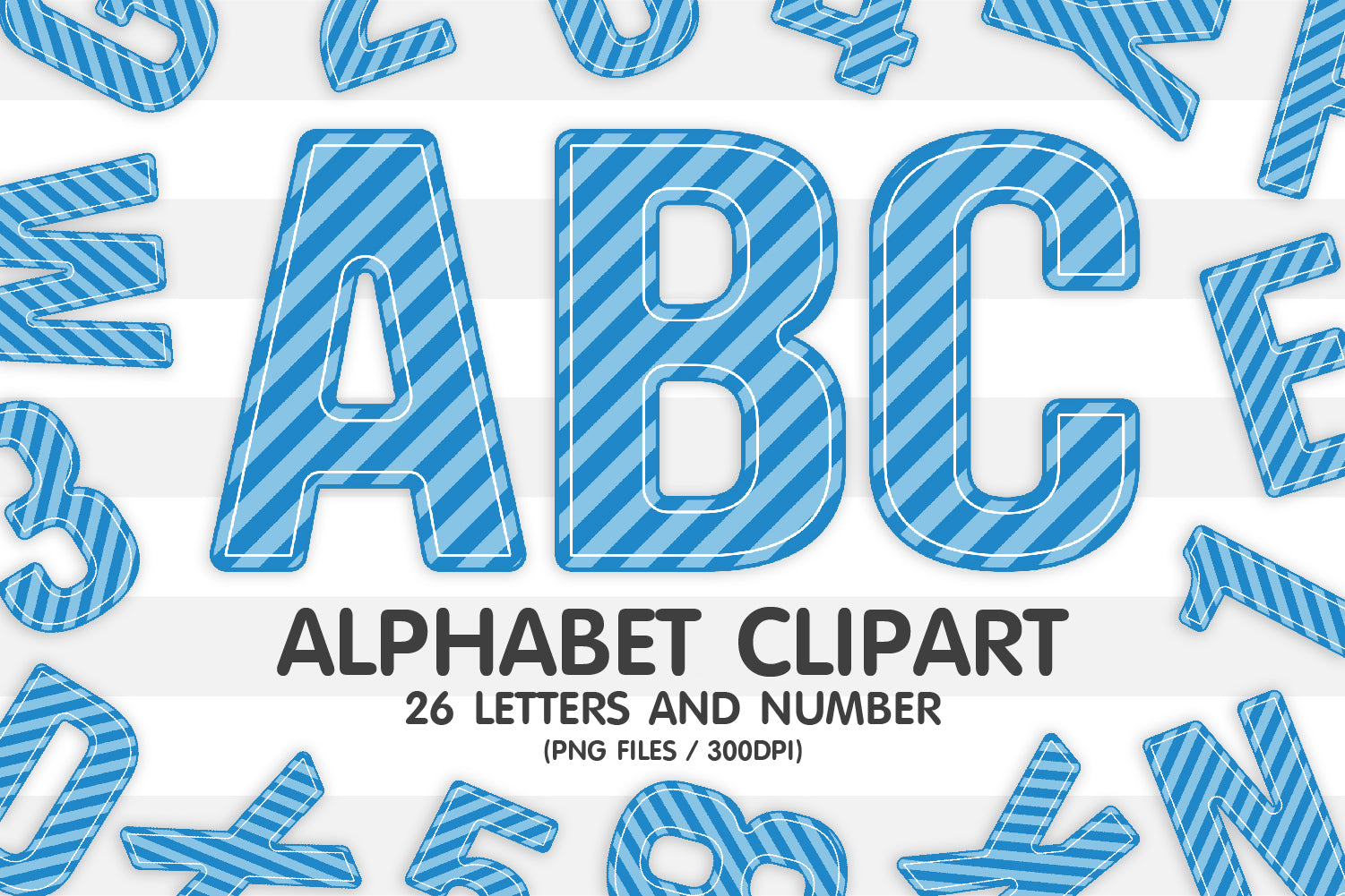 Blue Tinted Striped Clipart Alphabet Sublimation