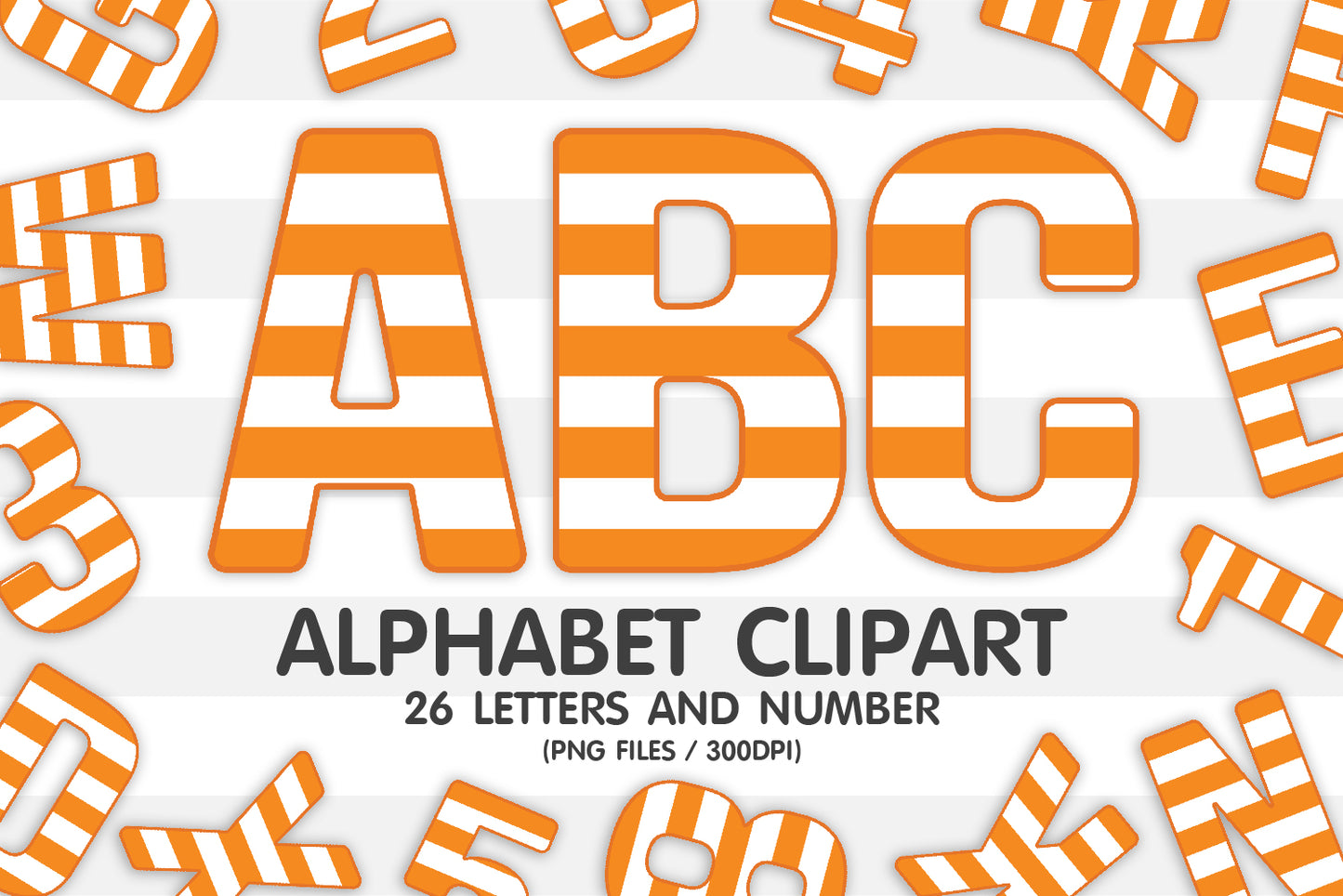 Orange Striped Alphabet Sublimation PNG