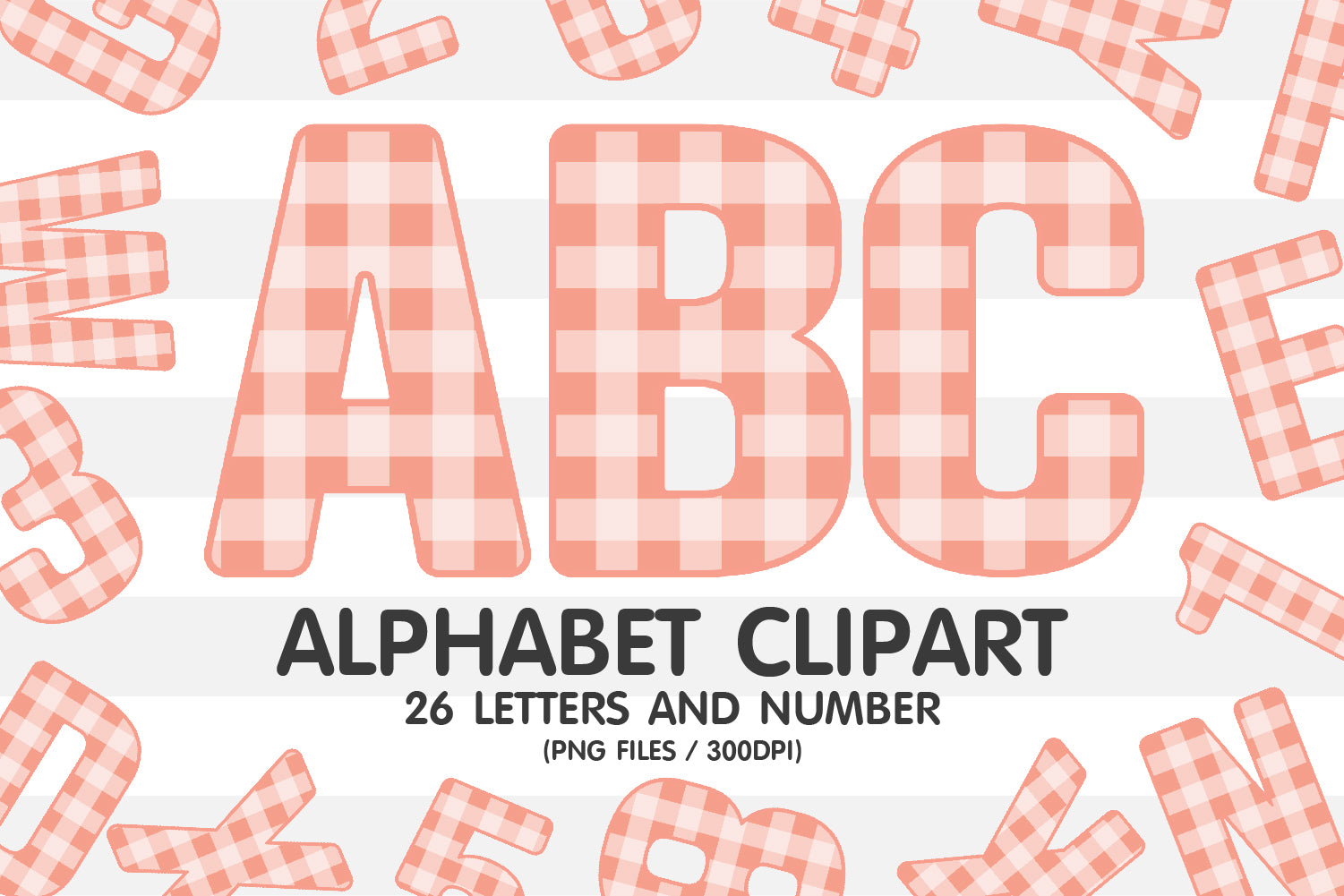 Peach Gingham Alphabet Letters PNG