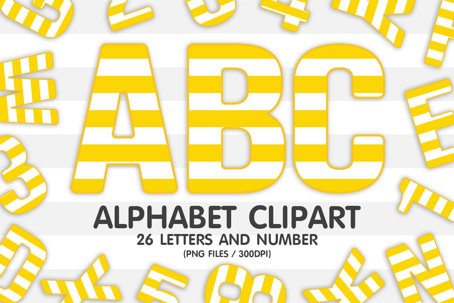 Yellow Striped Alphabet Sublimation PNG