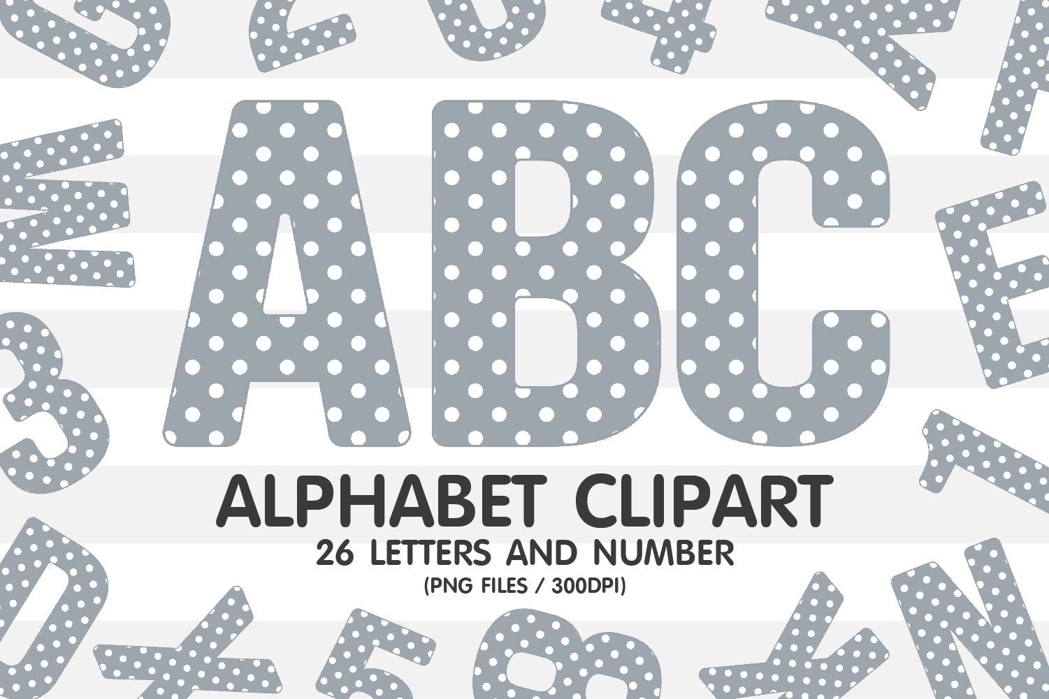 Gray Polka Dot Clipart Alphabet PNG