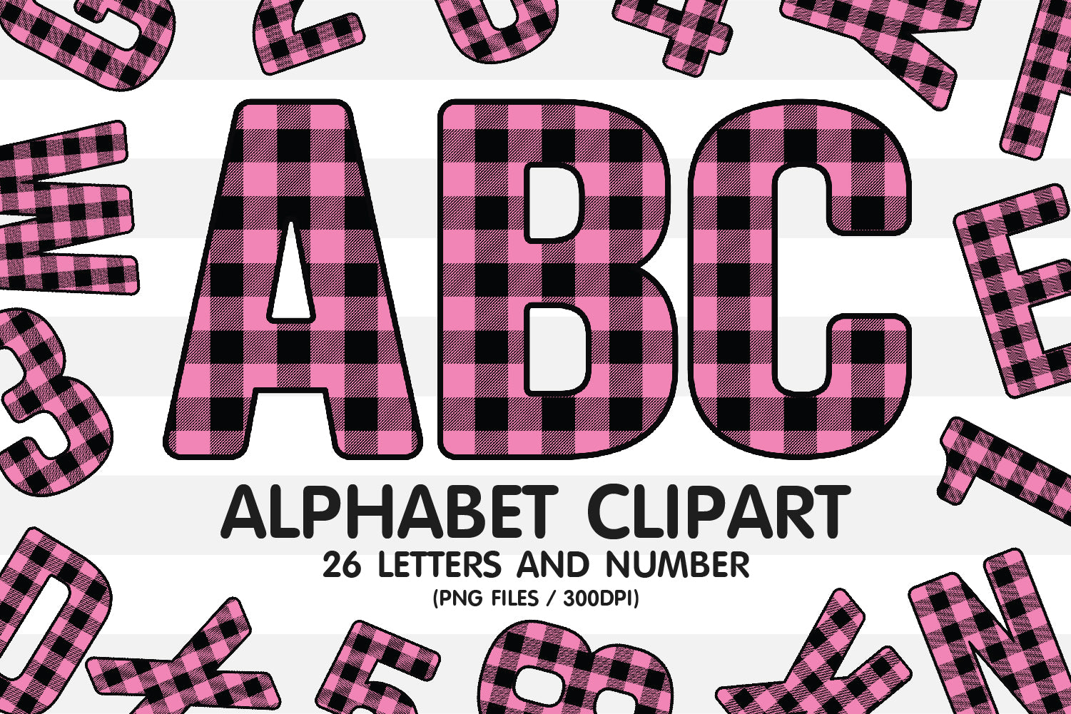 Pink Buffalo Plaid Clipart Alphabet