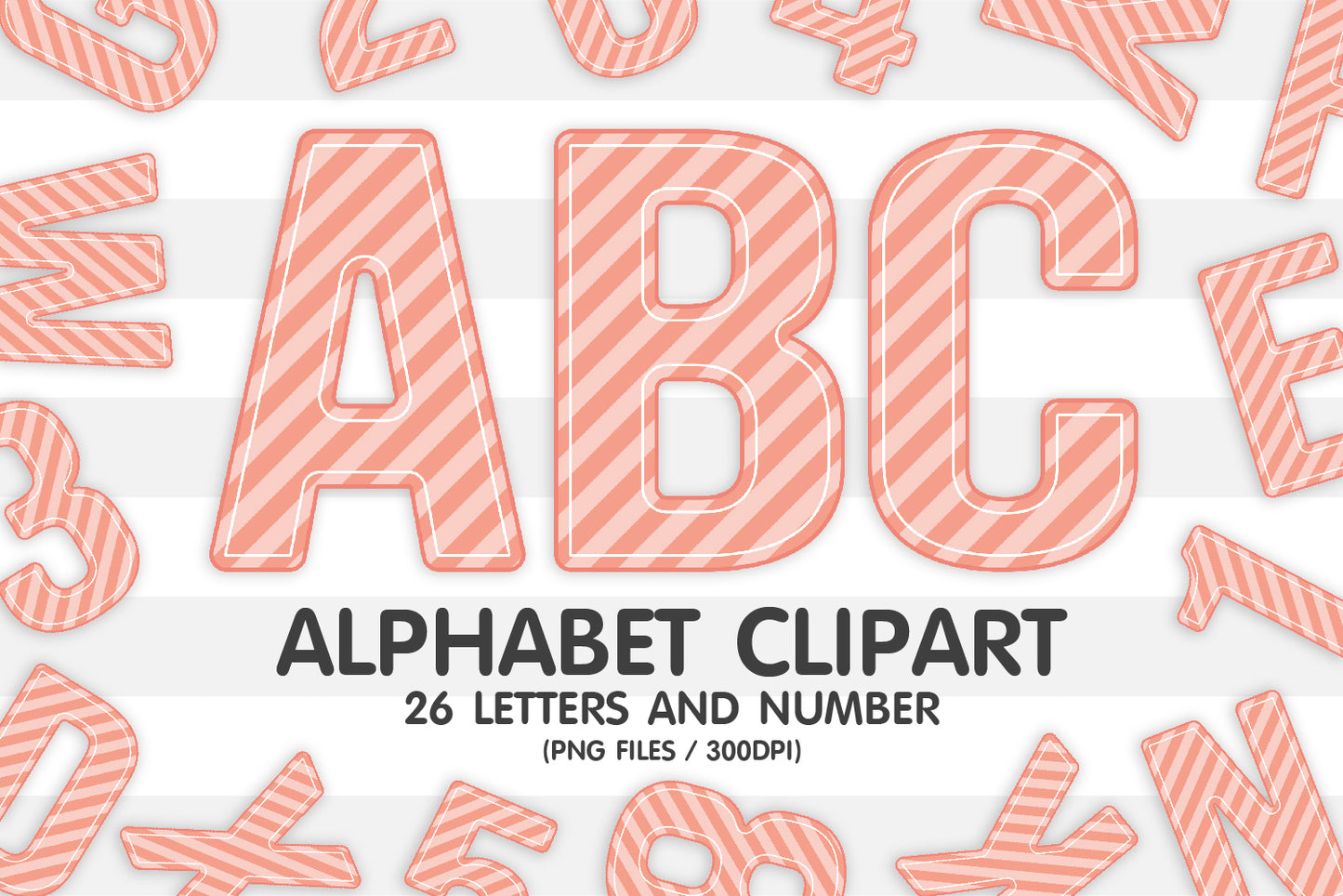 Peach Tinted Striped Alphabet PNG