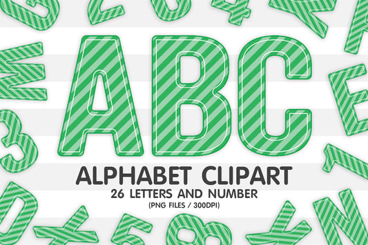 Green Tinted Striped Alphabet Clipart PNG