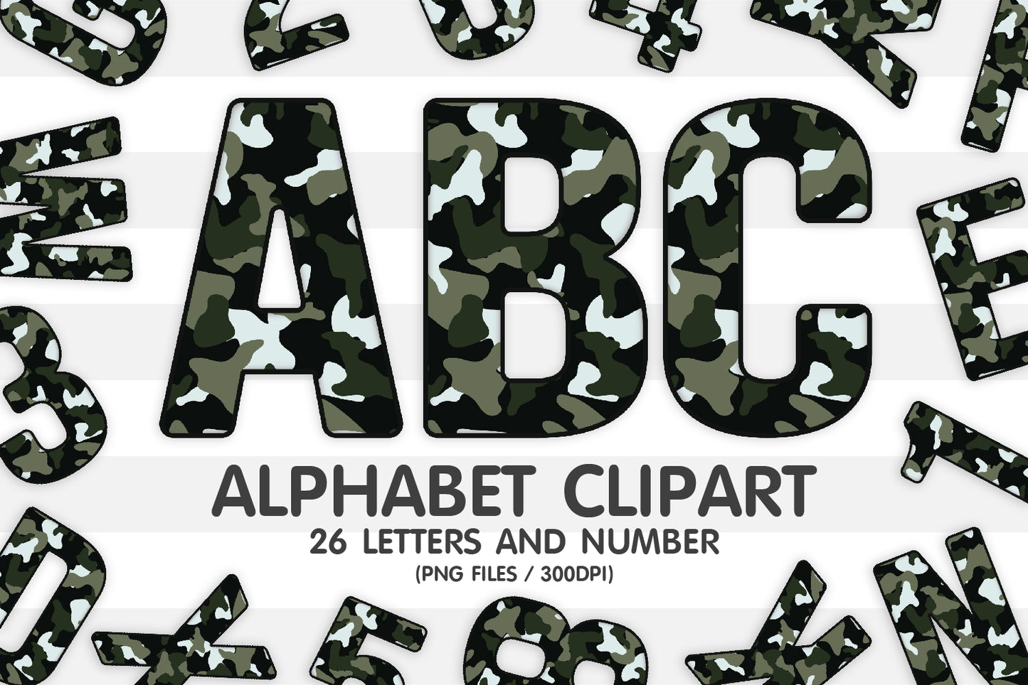 Camouflage Clipart Alphabet Letters Sublimation