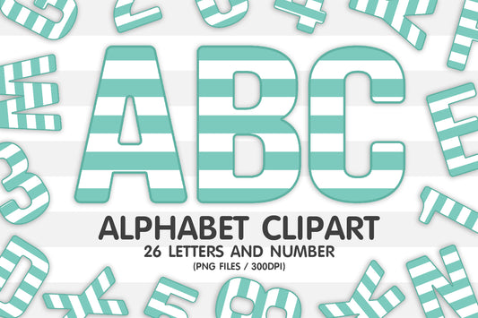 Mint Striped Alphabet PNG Clipart