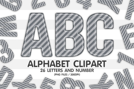 Gray Tinted Striped Alphabet Letters PNG Sublimate