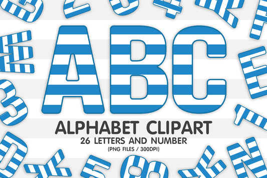 Blue Striped Alphabet PNG Sublimation