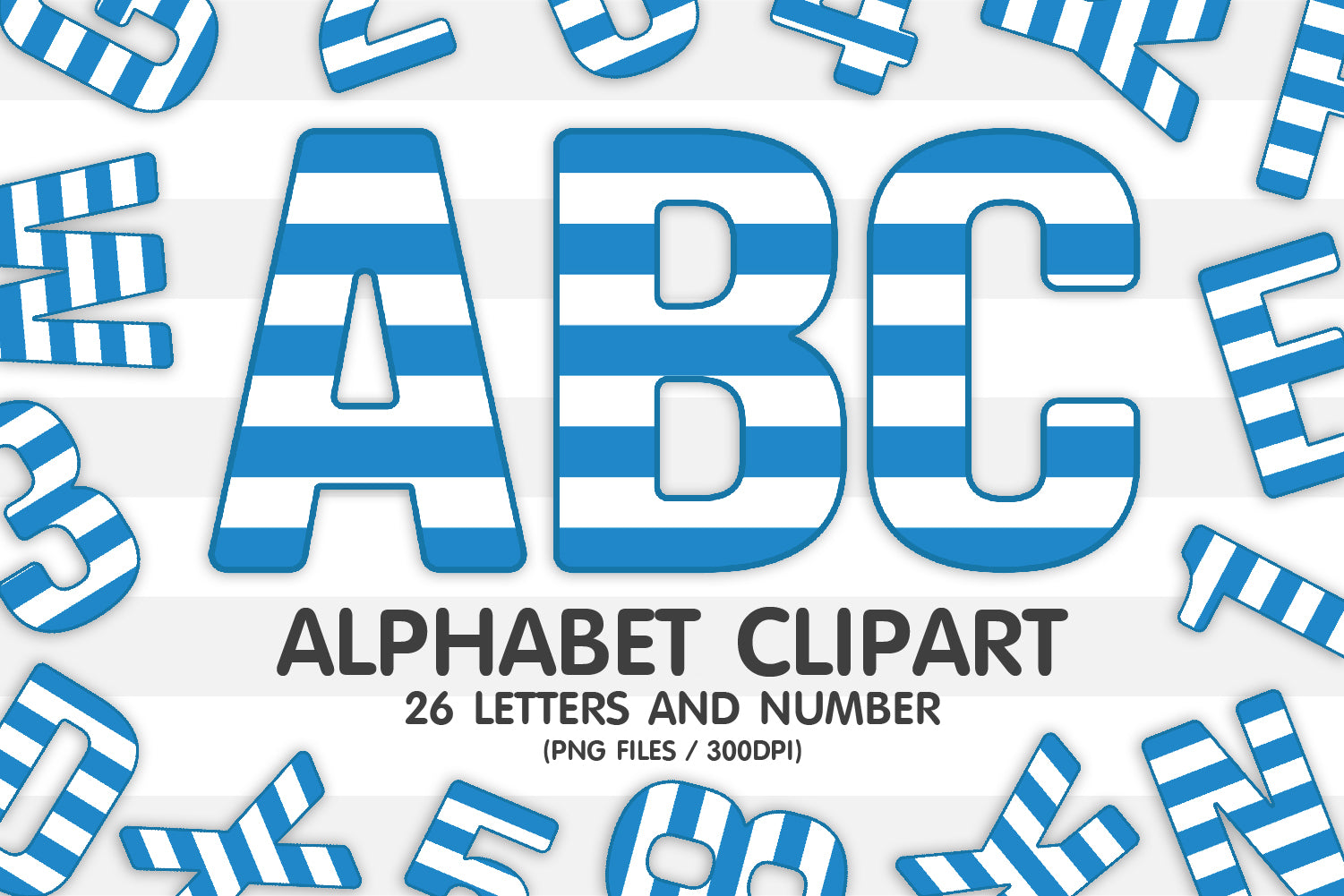 Blue Striped Alphabet PNG Sublimation