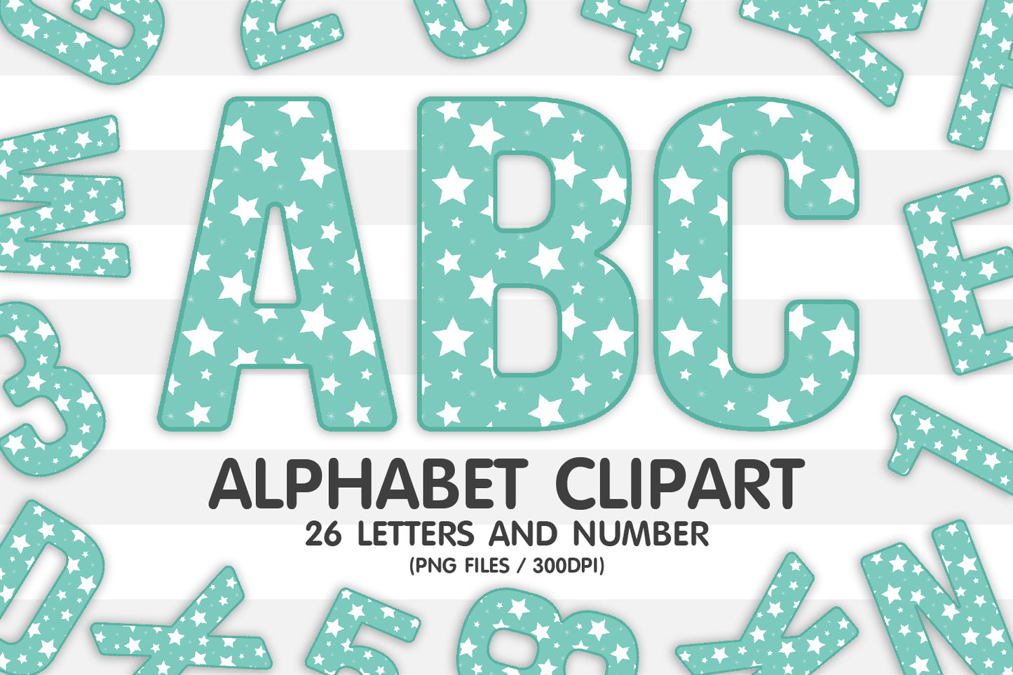 Mint Star Alphabet PNG Clipart