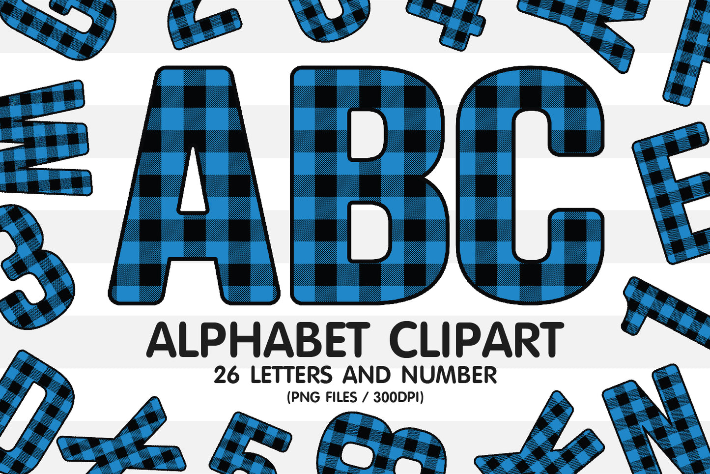 Blue Buffalo Plaid Clipart Alphabet PNG