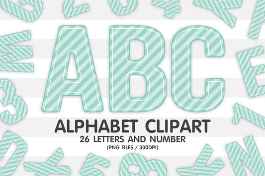 Mint Tinted Striped Alphabet Letters PNG