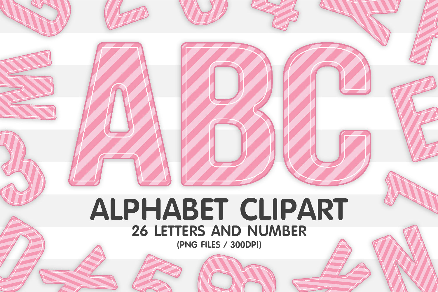 Pink Tinted Striped Clipart Alphabet PNG