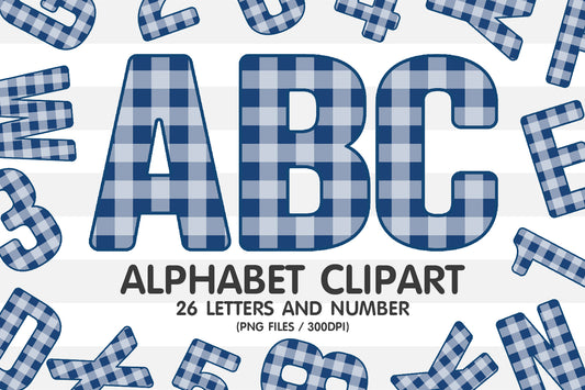 Navy Gingham Letters PNG