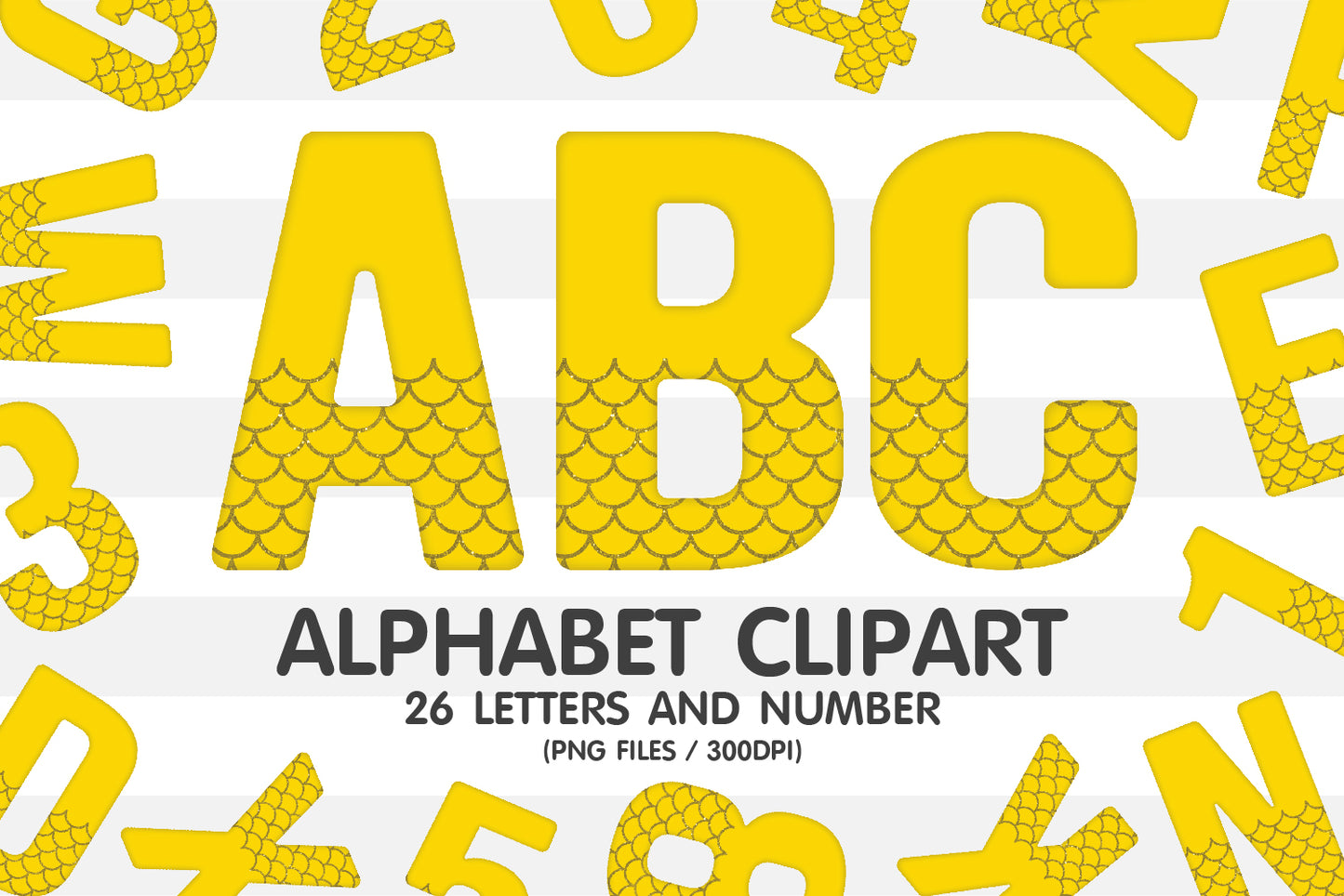 Yellow Mermaid Scale Alphabet Sublimation PNG