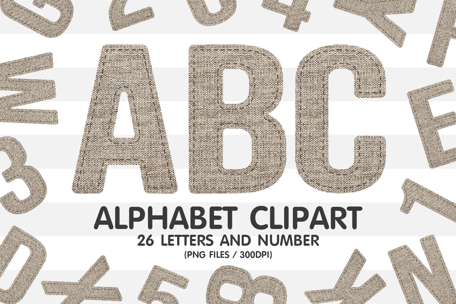 Neutral Linen Clipart Alphabet PNG Sublimation