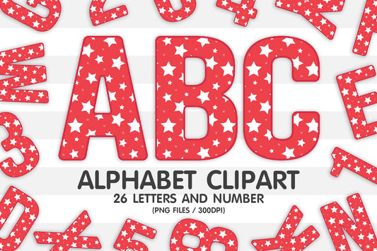 Red Star Clipart Alphabet Sublimation