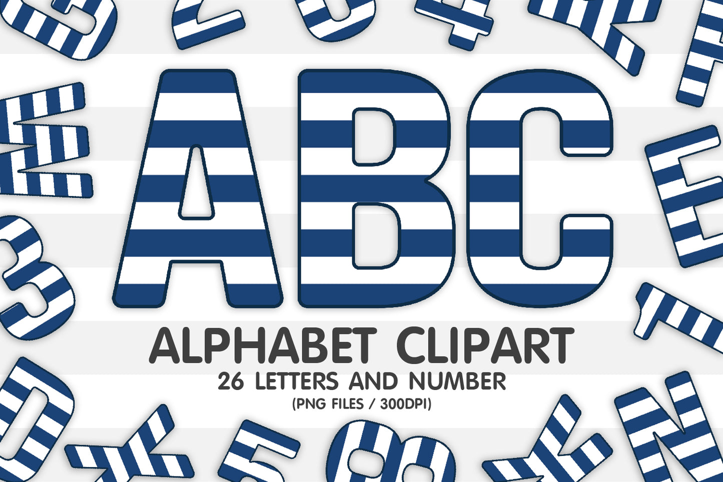 Navy Striped Alphabet Letters PNG