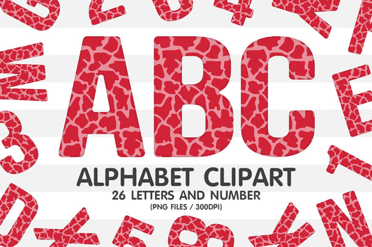Red Giraffe Skin Clipart Alphabet Letters