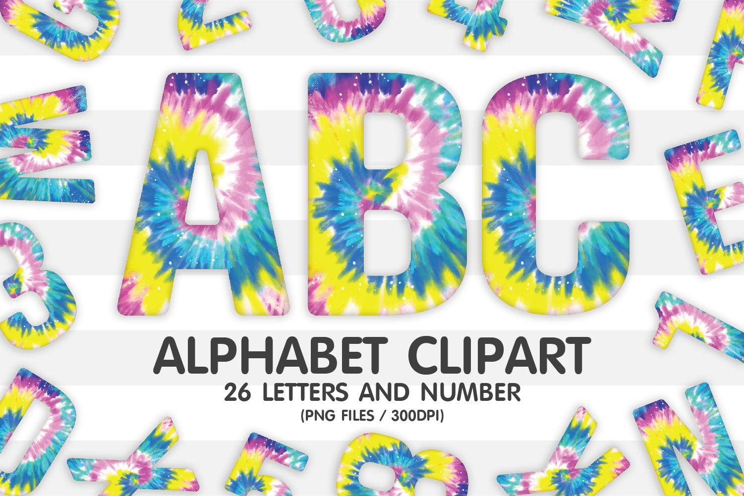 Tie Dye Alphabet Clipart PNG Sublimation