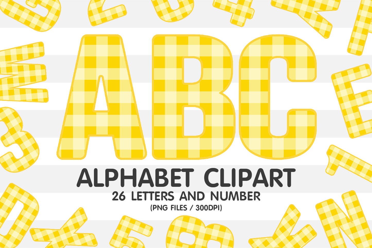 Yellow Gingham Clipart Alphabet PNG