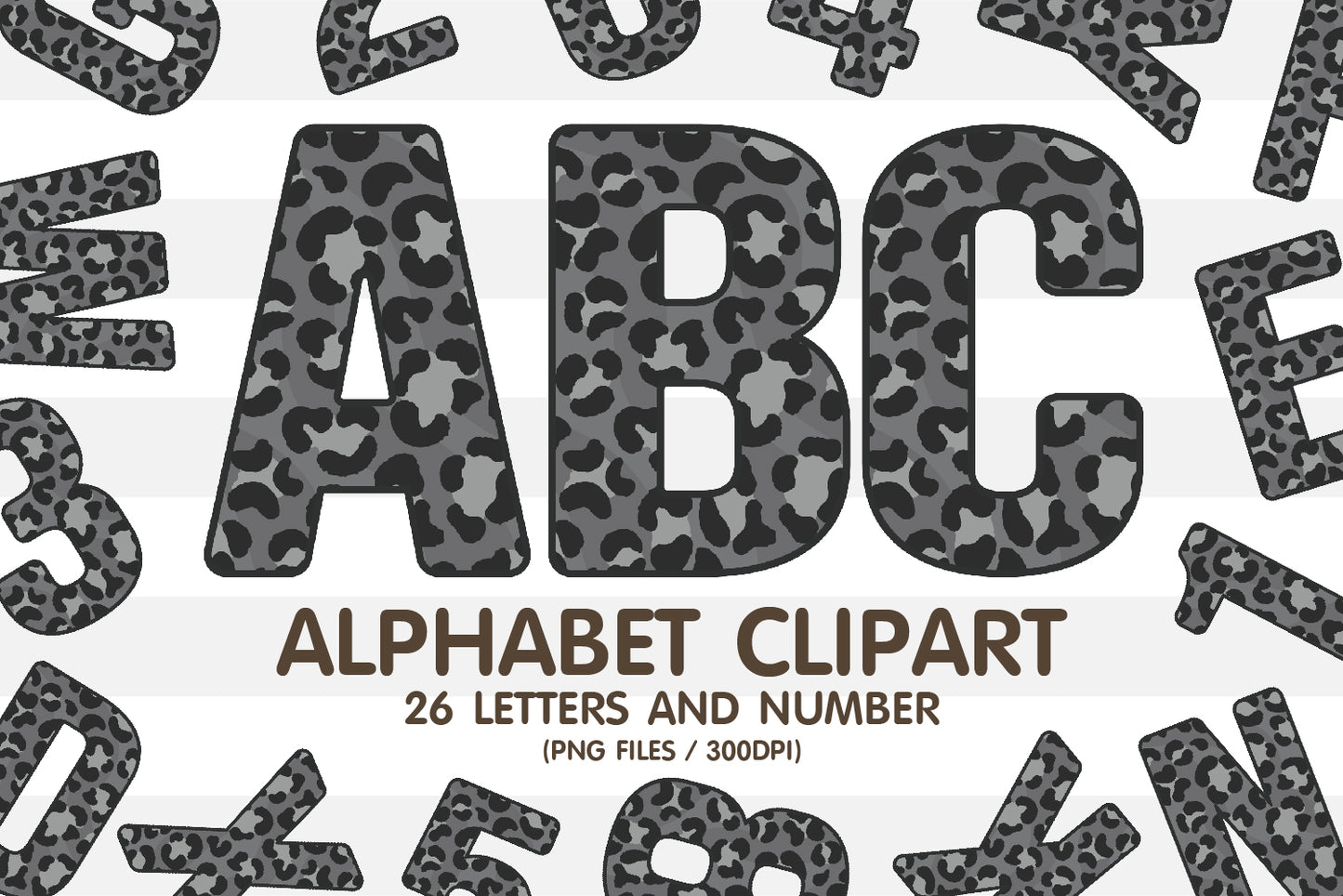 Gray Leopard Skin Clipart Alphabet