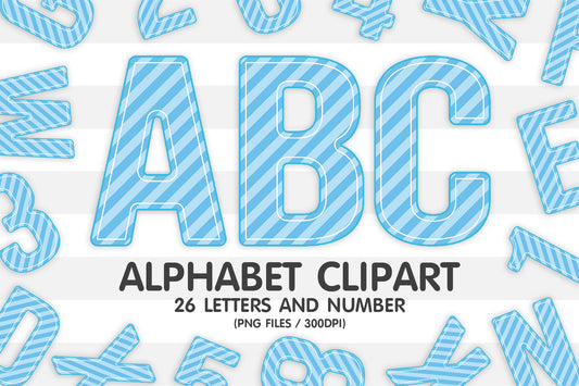 Light Blue Tinted Striped Alphabet Letters PNG