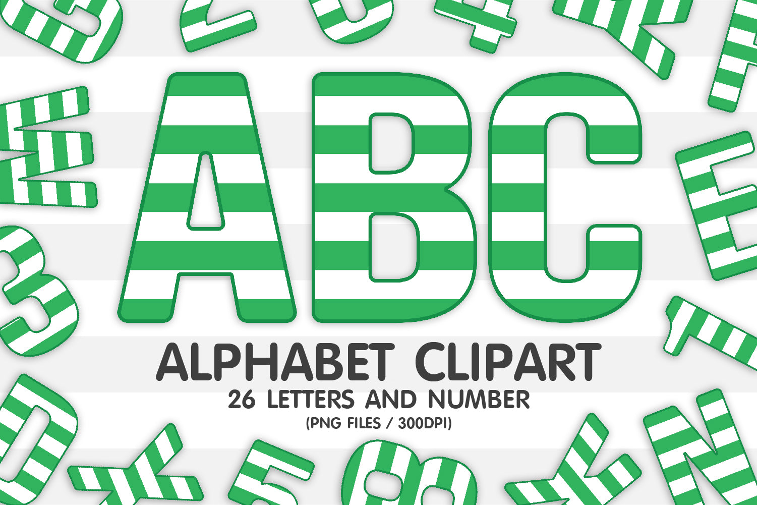 Green Striped Clipart Alphabet PNG