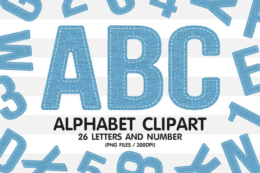 Light Blue Burlap Clipart Letters