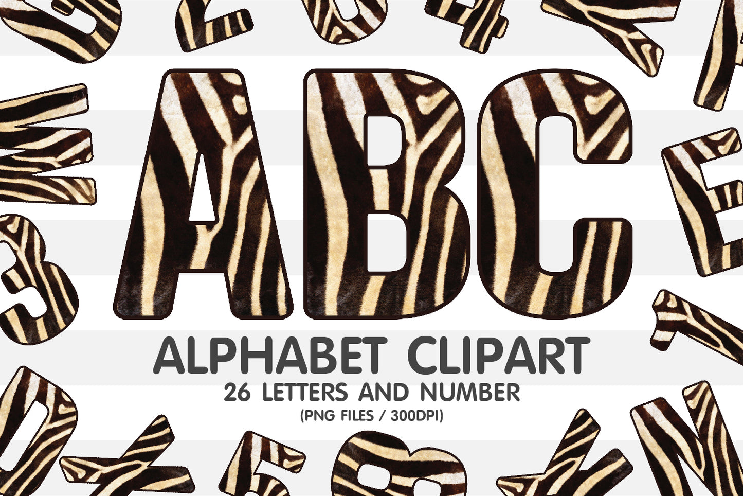 Zebra Skin A-Z Alphabet Letters and Number • Animal Clipart PNG • Sublimation